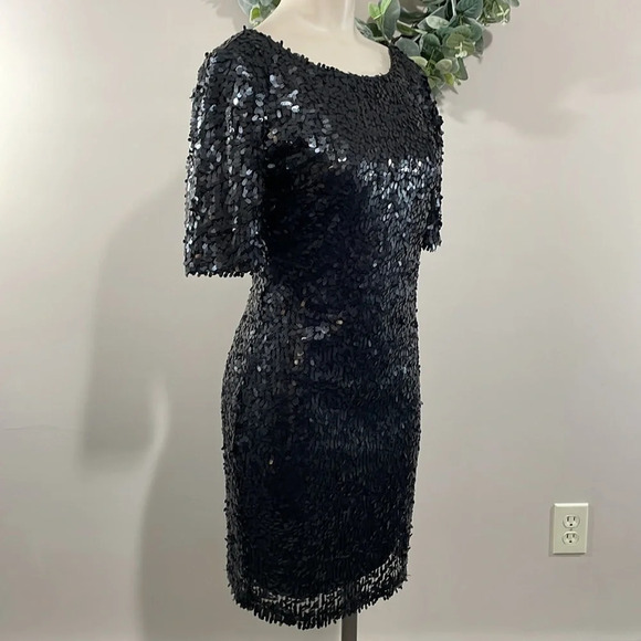 Ark & Co Black Sequin Scoop Back Shirt Sleeve Dress S - Picture 9 of 16